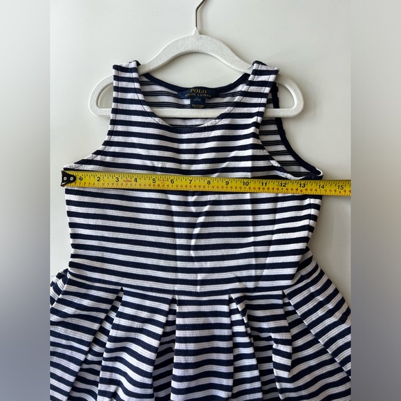 Polo Ralph Lauren girls navy Blue stripe pleated skater dress sleeveless L 12-14 - Picture 5 of 5